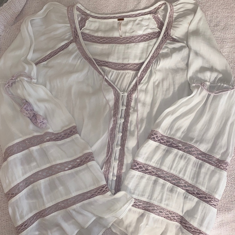 Free People White and Purple Blouse